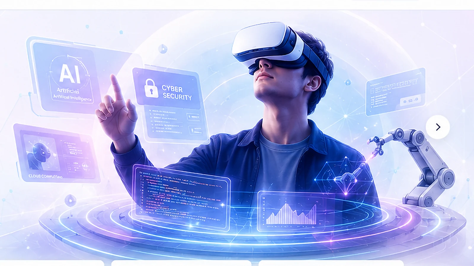 Student exploring future technology and cybersecurity