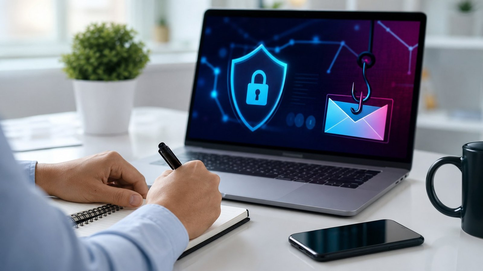 Participant taking notes during a cybersecurity awareness webinar